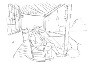 Old Man on the Porch telling stories to anyone who will listen